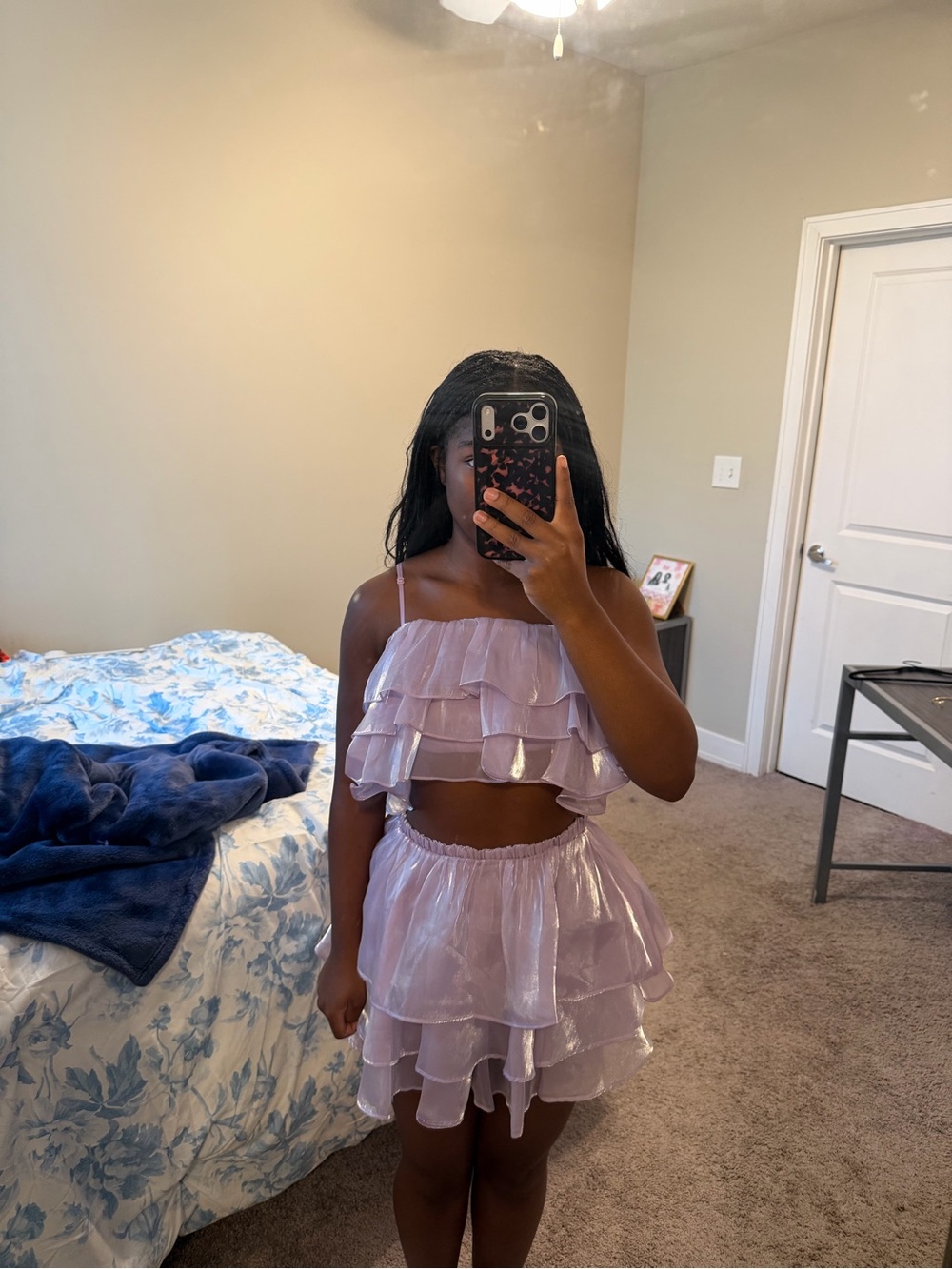 Altar'd State Lavender Ruffle Two-Piece Pajama Set